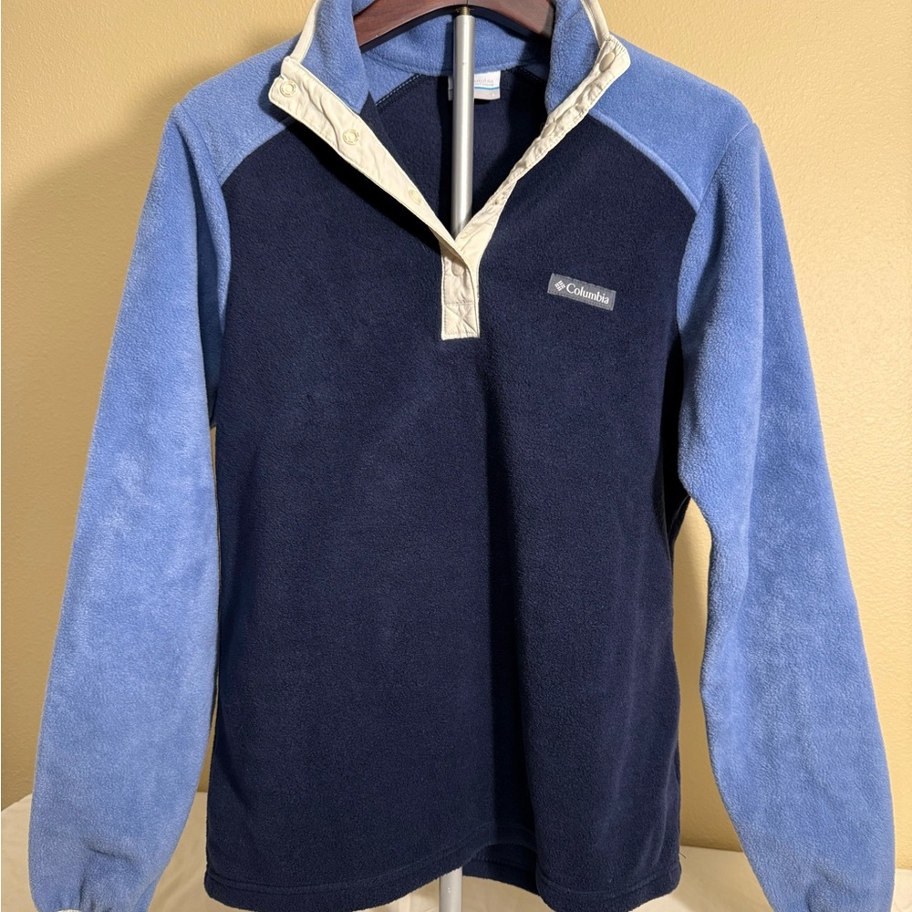 Columbia Blue Quarter Snap Fleece Sweatshirt pullover Large Raglan Sleeve